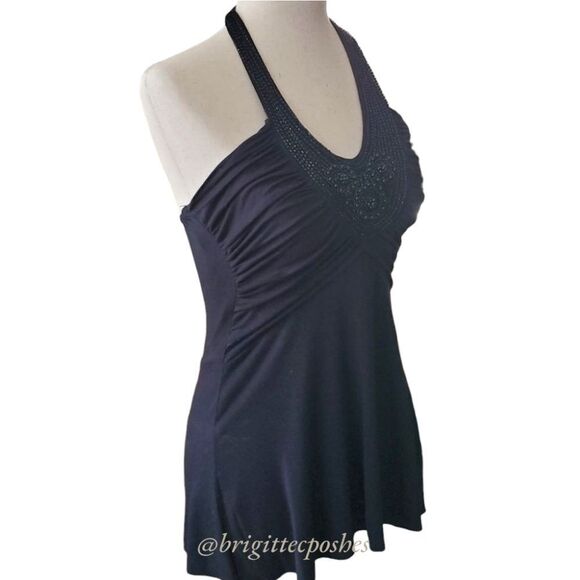 Black Beaded and Ruched Halter Top Size OS - Picture 2 of 8